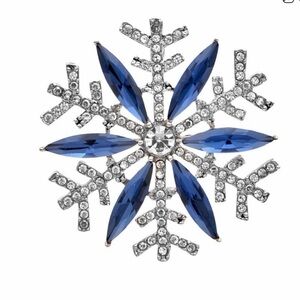 Elegant Blue and Silver Snowflake Brooch
